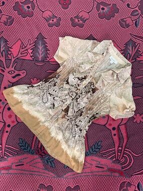 dressbarn Beige & Brown Paisley Ruffled Blouse
